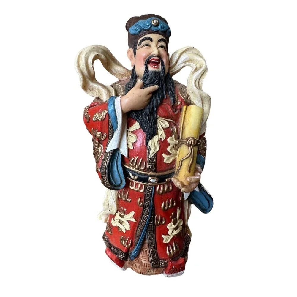 Vintage Chinese Immortal Scholar Figurine Lu God Prosperity Scroll Resin 7